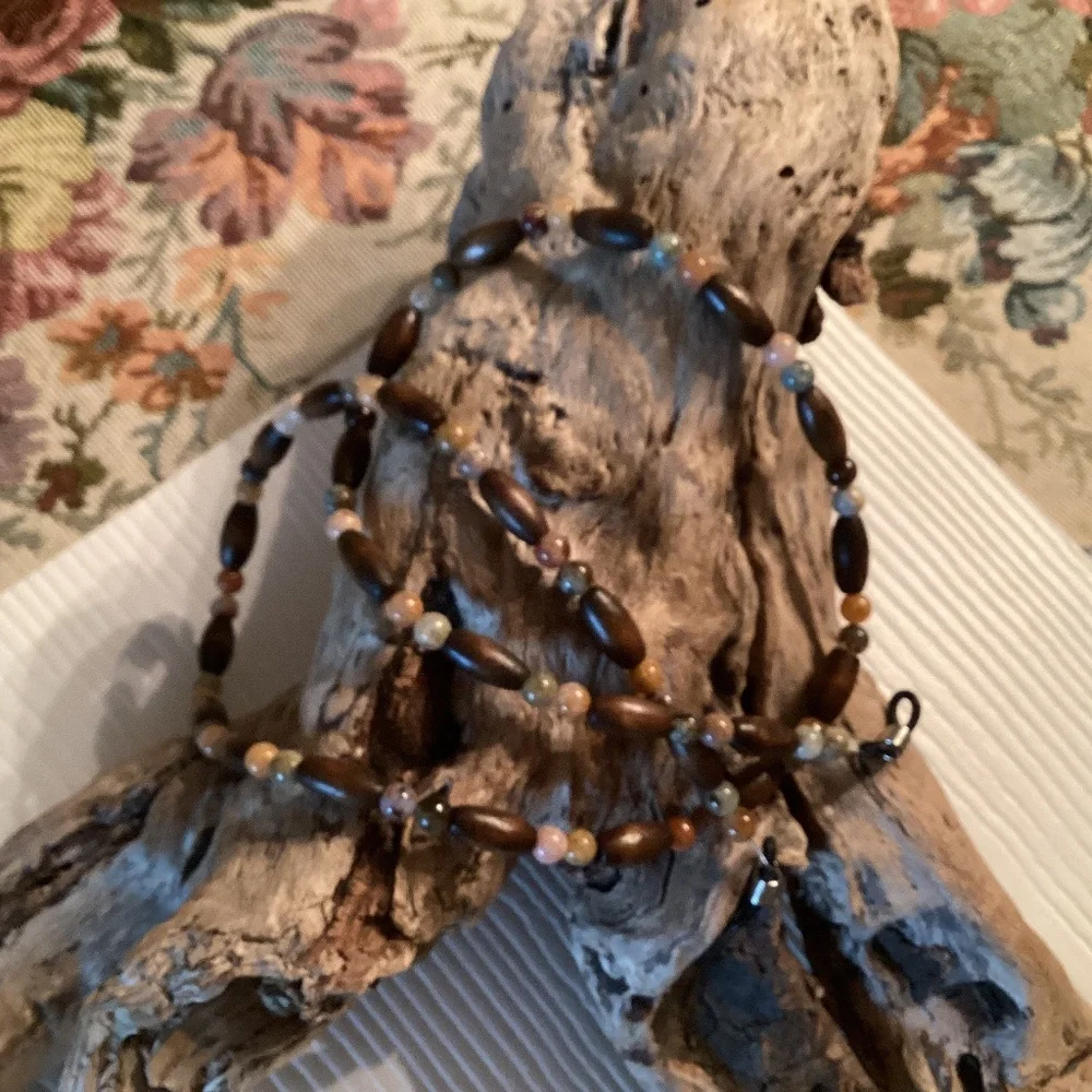 Handmade Wood & Stone Beaded Eyeglass Chain 29”